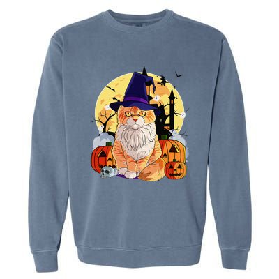 Happy Halloween Maine Coon Cat Witch Pumpkin Garment-Dyed Sweatshirt