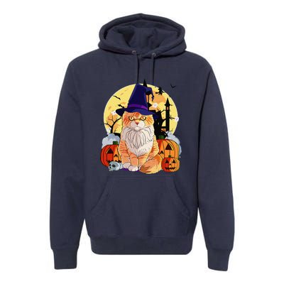 Happy Halloween Maine Coon Cat Witch Pumpkin Premium Hoodie