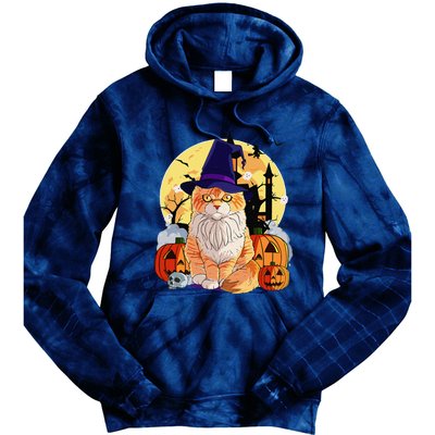 Happy Halloween Maine Coon Cat Witch Pumpkin Tie Dye Hoodie