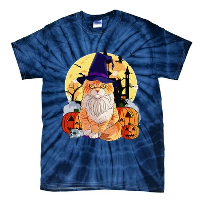 Happy Halloween Maine Coon Cat Witch Pumpkin Tie-Dye T-Shirt