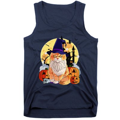 Happy Halloween Maine Coon Cat Witch Pumpkin Tank Top