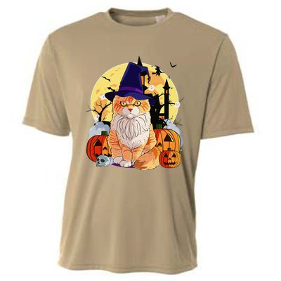 Happy Halloween Maine Coon Cat Witch Pumpkin Cooling Performance Crew T-Shirt