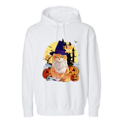 Happy Halloween Maine Coon Cat Witch Pumpkin Garment-Dyed Fleece Hoodie