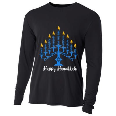 Happy Hanukkah Menorah Inspirational Chanukah Jewish Cooling Performance Long Sleeve Crew