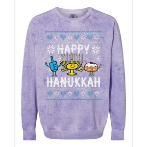 Happy Hanukkah Menorah Dreidel Ugly Chanukah Colorblast Crewneck Sweatshirt