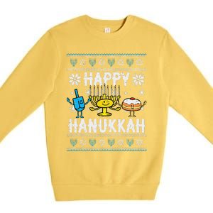 Happy Hanukkah Menorah Dreidel Ugly Chanukah Premium Crewneck Sweatshirt