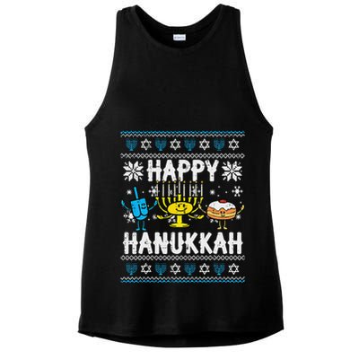 Happy Hanukkah Menorah Dreidel Ugly Chanukah Ladies PosiCharge Tri-Blend Wicking Tank