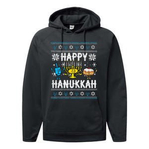 Happy Hanukkah Menorah Dreidel Ugly Chanukah Performance Fleece Hoodie