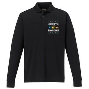 Happy Hanukkah Menorah Dreidel Ugly Chanukah Performance Long Sleeve Polo