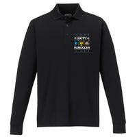 Happy Hanukkah Menorah Dreidel Ugly Chanukah Performance Long Sleeve Polo