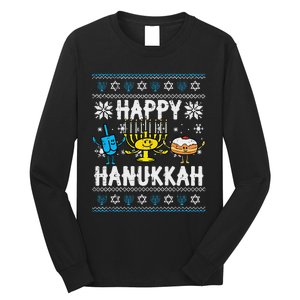 Happy Hanukkah Menorah Dreidel Ugly Chanukah Long Sleeve Shirt