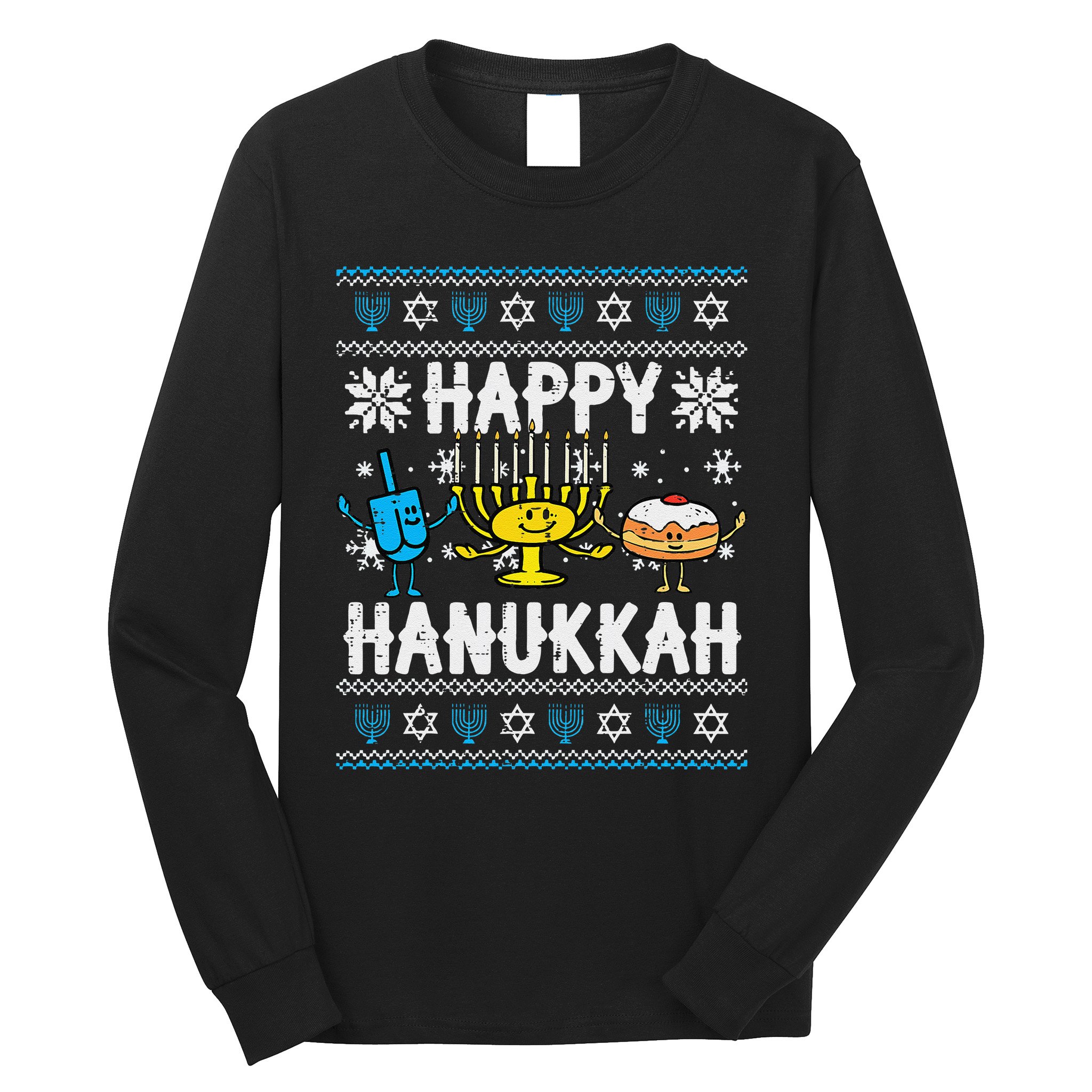 Happy Hanukkah Menorah Dreidel Ugly Chanukah Long Sleeve Shirt