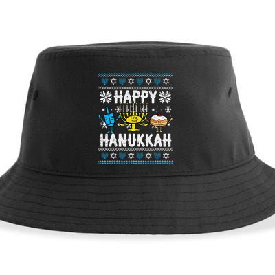 Happy Hanukkah Menorah Dreidel Ugly Chanukah Sustainable Bucket Hat