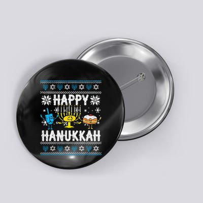 Happy Hanukkah Menorah Dreidel Ugly Chanukah Button