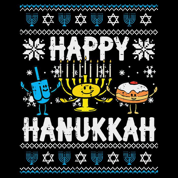 Happy Hanukkah Menorah Dreidel Ugly Chanukah Drawstring Bag