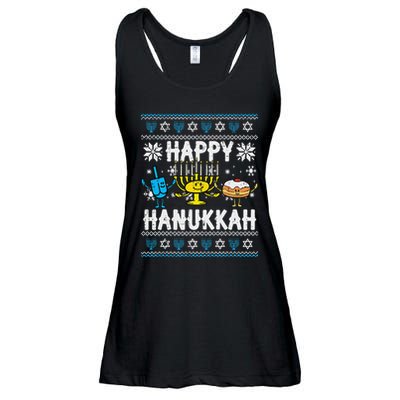 Happy Hanukkah Menorah Dreidel Ugly Chanukah Ladies Essential Flowy Tank