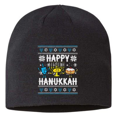 Happy Hanukkah Menorah Dreidel Ugly Chanukah Sustainable Beanie
