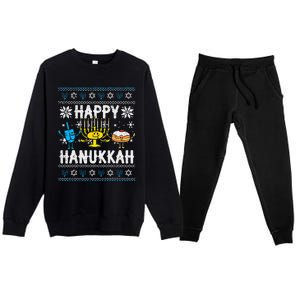 Happy Hanukkah Menorah Dreidel Ugly Chanukah Premium Crewneck Sweatsuit Set