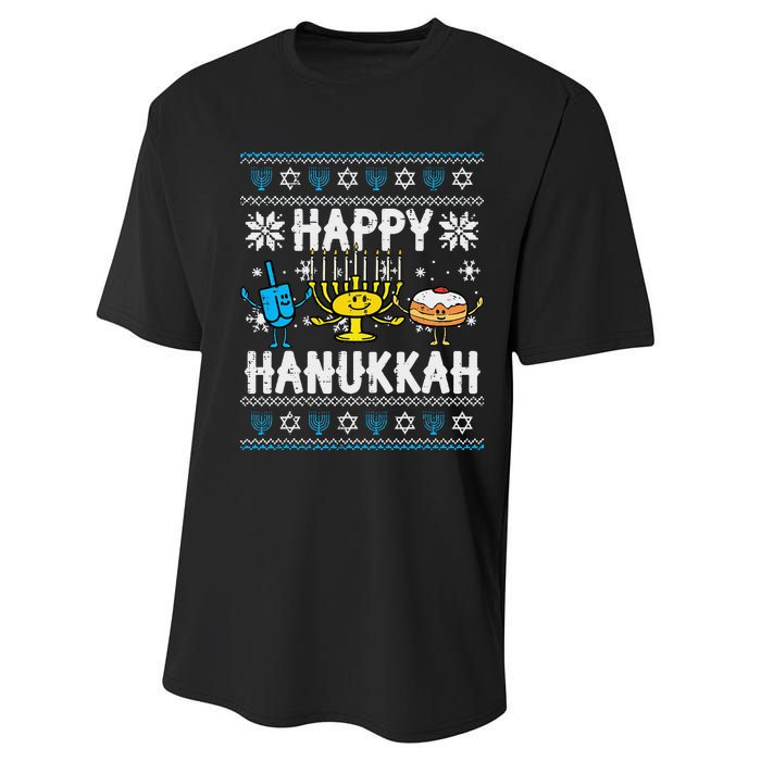 Happy Hanukkah Menorah Dreidel Ugly Chanukah Performance Sprint T-Shirt