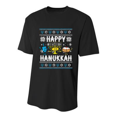 Happy Hanukkah Menorah Dreidel Ugly Chanukah Youth Performance Sprint T-Shirt