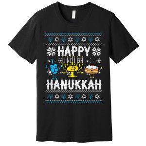 Happy Hanukkah Menorah Dreidel Ugly Chanukah Premium T-Shirt