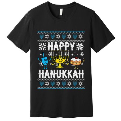 Happy Hanukkah Menorah Dreidel Ugly Chanukah Premium T-Shirt