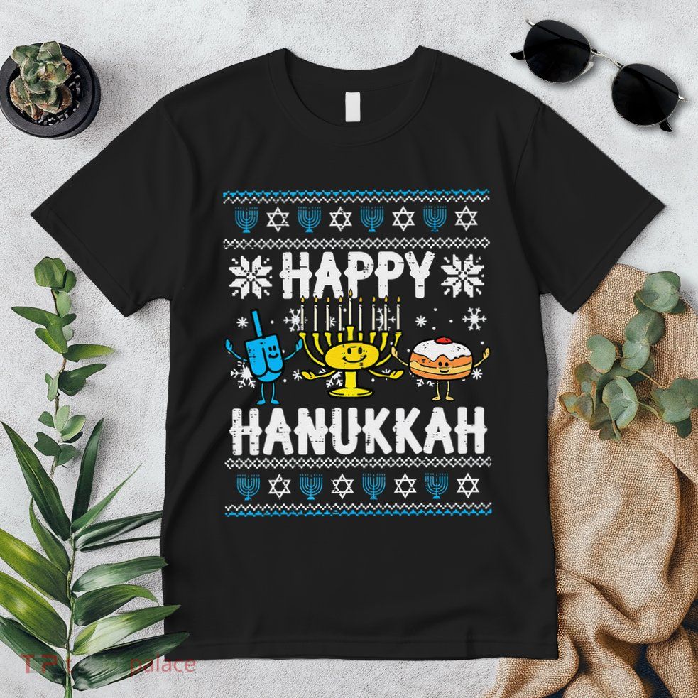 Happy Hanukkah Menorah Dreidel Ugly Chanukah Premium T-Shirt
