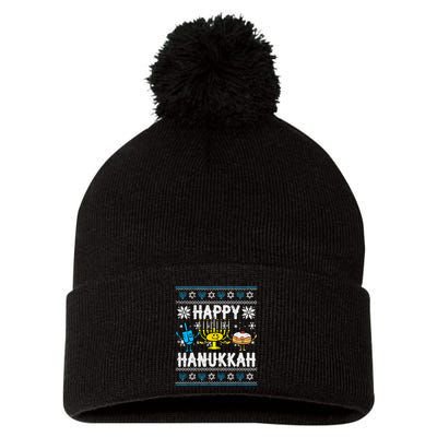 Happy Hanukkah Menorah Dreidel Ugly Chanukah Pom Pom 12in Knit Beanie