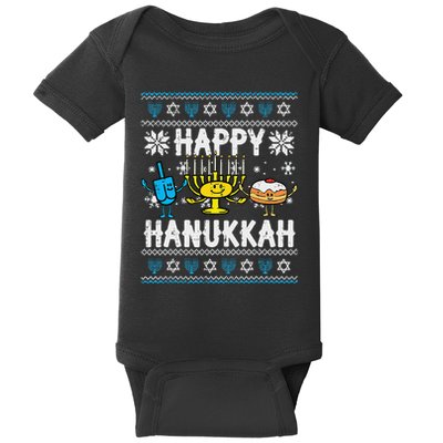 Happy Hanukkah Menorah Dreidel Ugly Chanukah Baby Bodysuit