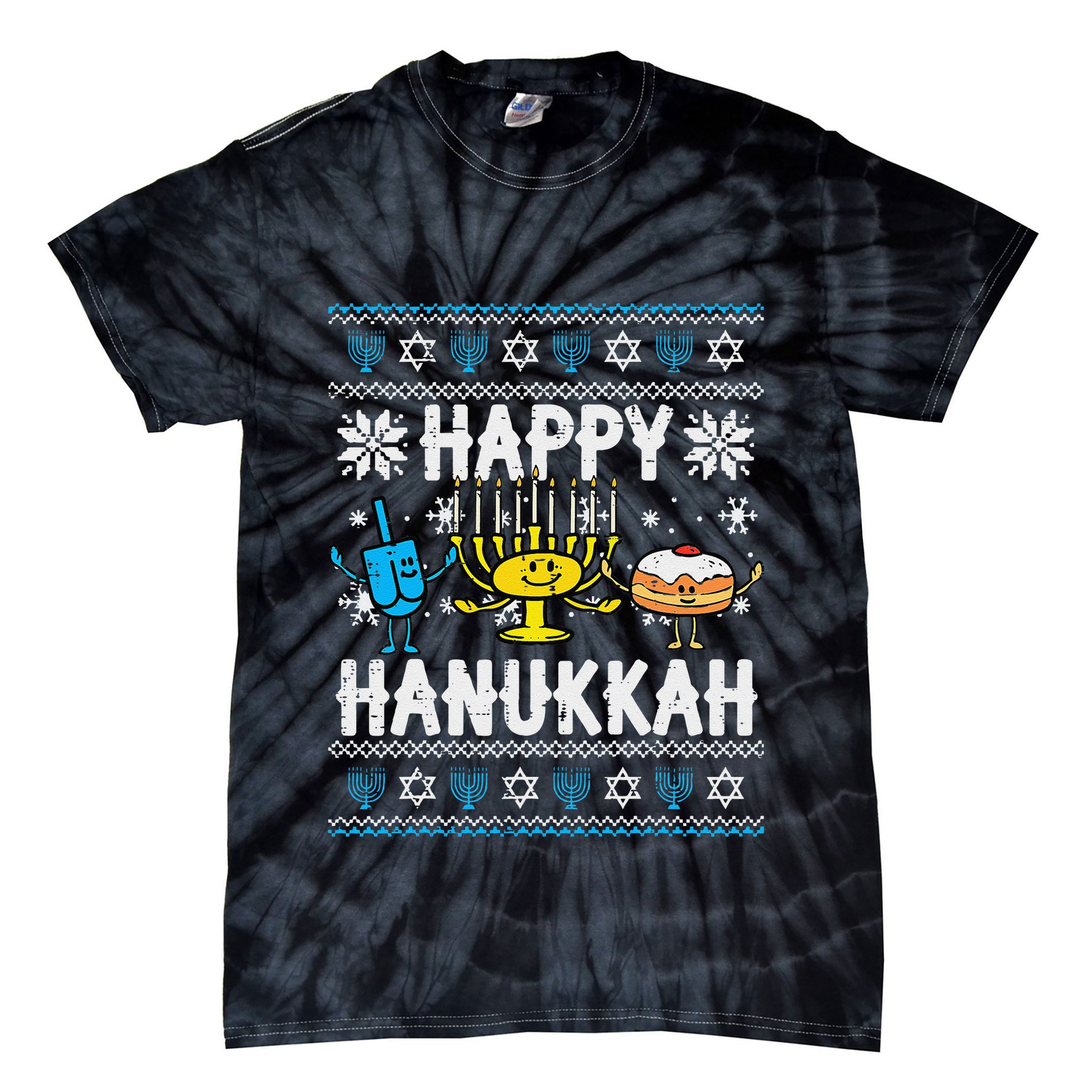 Happy Hanukkah Menorah Dreidel Ugly Chanukah Tie-Dye T-Shirt