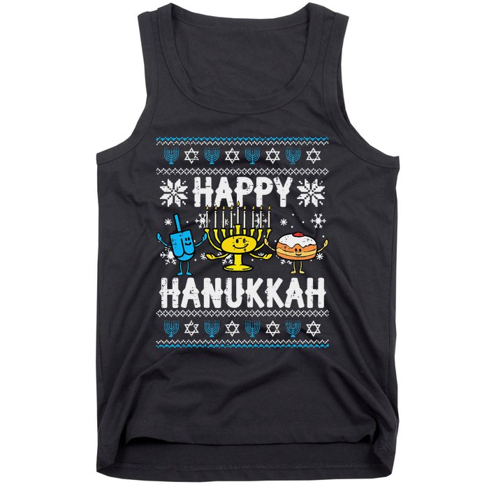 Happy Hanukkah Menorah Dreidel Ugly Chanukah Tank Top