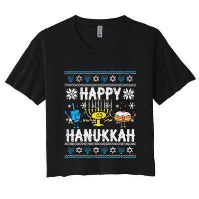 Happy Hanukkah Menorah Dreidel Ugly Chanukah Crop Top
