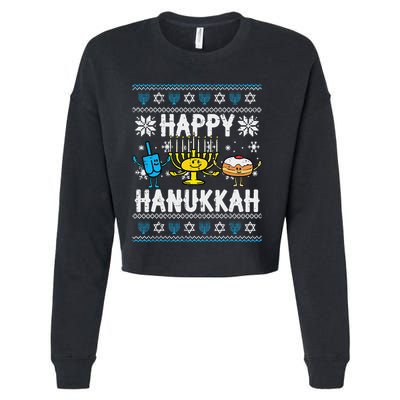 Happy Hanukkah Menorah Dreidel Ugly Chanukah Cropped Pullover Crew