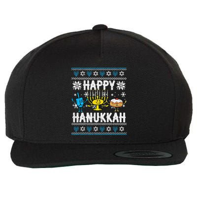 Happy Hanukkah Menorah Dreidel Ugly Chanukah Wool Snapback Cap