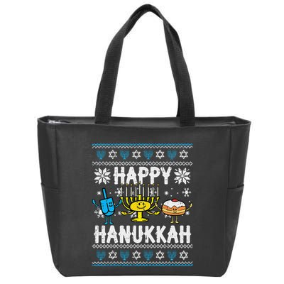 Happy Hanukkah Menorah Dreidel Ugly Chanukah Zip Tote Bag