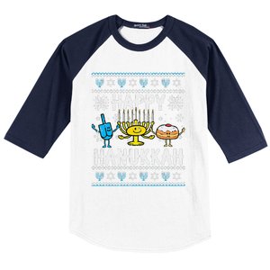 Happy Hanukkah Menorah Dreidel Ugly Chanukah Baseball Sleeve Shirt