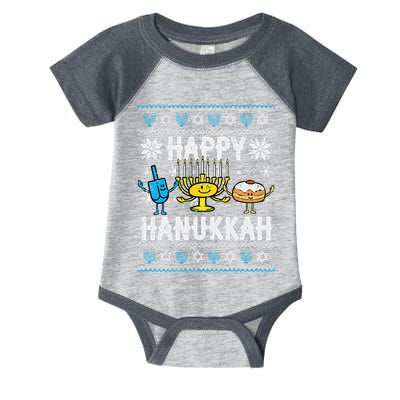 Happy Hanukkah Menorah Dreidel Ugly Chanukah Infant Baby Jersey Bodysuit