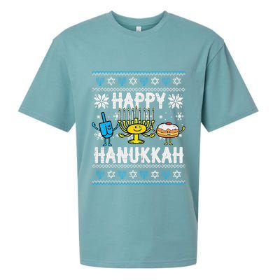 Happy Hanukkah Menorah Dreidel Ugly Chanukah Sueded Cloud Jersey T-Shirt