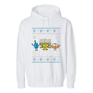 Happy Hanukkah Menorah Dreidel Ugly Chanukah Garment-Dyed Fleece Hoodie