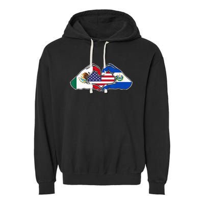 Heart Hands Mexico El Salvador And The USA. Garment-Dyed Fleece Hoodie