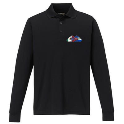 Heart Hands Mexico El Salvador And The USA. Performance Long Sleeve Polo