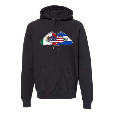 Heart Hands Mexico El Salvador And The USA. Premium Hoodie