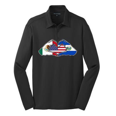 Heart Hands Mexico El Salvador And The USA. Silk Touch Performance Long Sleeve Polo