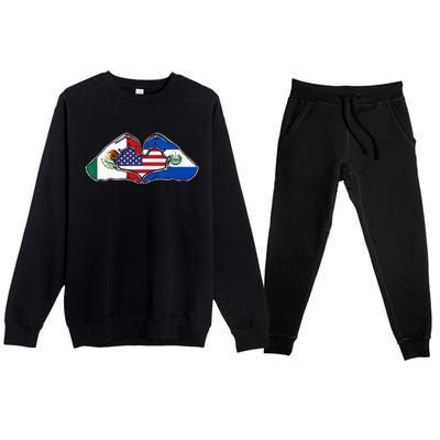 Heart Hands Mexico El Salvador And The USA. Premium Crewneck Sweatsuit Set