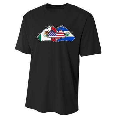 Heart Hands Mexico El Salvador And The USA. Performance Sprint T-Shirt