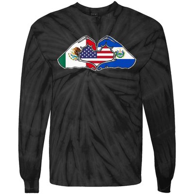 Heart Hands Mexico El Salvador And The USA. Tie-Dye Long Sleeve Shirt