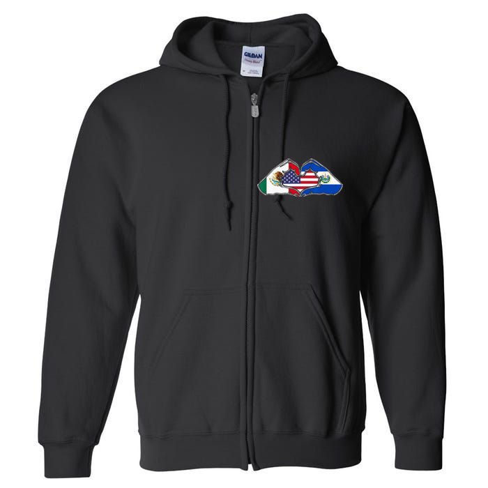 Heart Hands Mexico El Salvador And The USA. Full Zip Hoodie