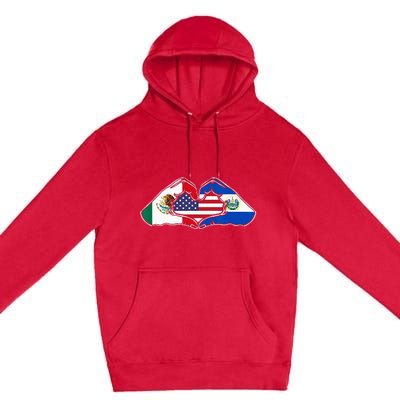 Heart Hands Mexico El Salvador And The USA. Premium Pullover Hoodie