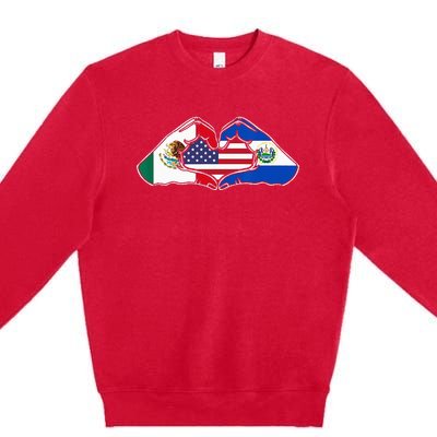 Heart Hands Mexico El Salvador And The USA. Premium Crewneck Sweatshirt