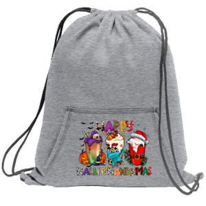 Happy Hallothanksmas Merry Christmas Thanksgiving Halloween Sweatshirt Cinch Pack Bag